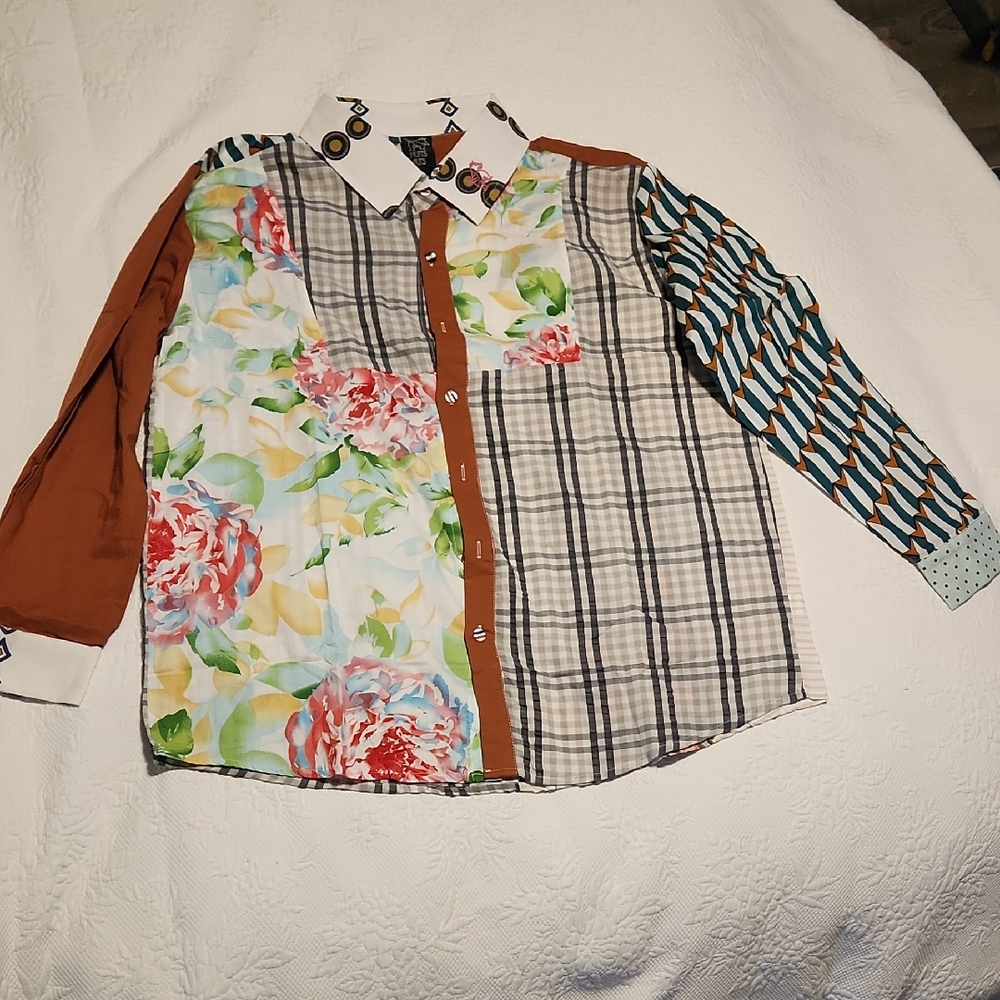 Colorful Patchwork Button-Up Shirt - Picture 1 of 7